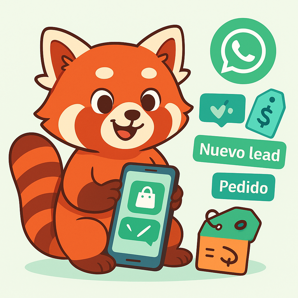 Ilustración de un smartphone con chat, etiquetas de clientes y tarjetas de catálogo, representando WhatsApp como canal de ventas con flujos claros y mensajes no intrusivos.